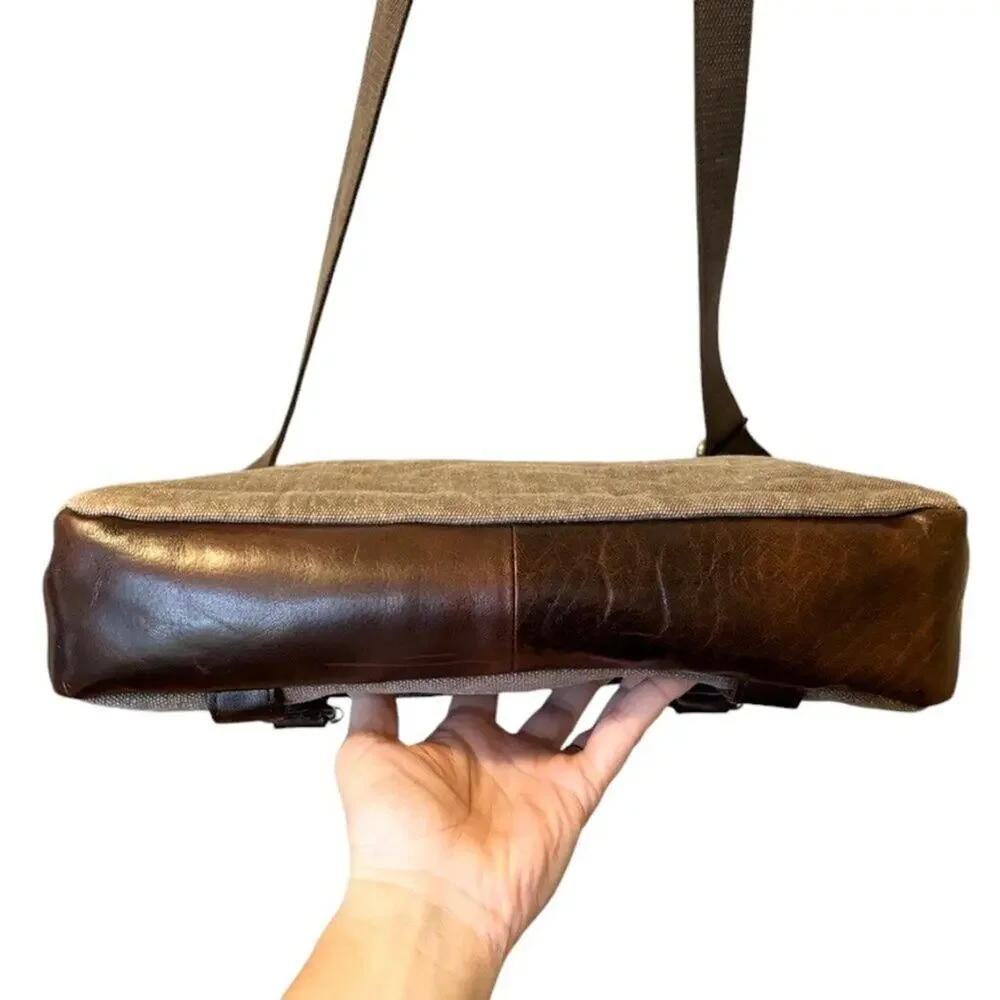 SPIKES & SPARROW Brown Leather Canvas Briefcase Messenger Laptop Bag